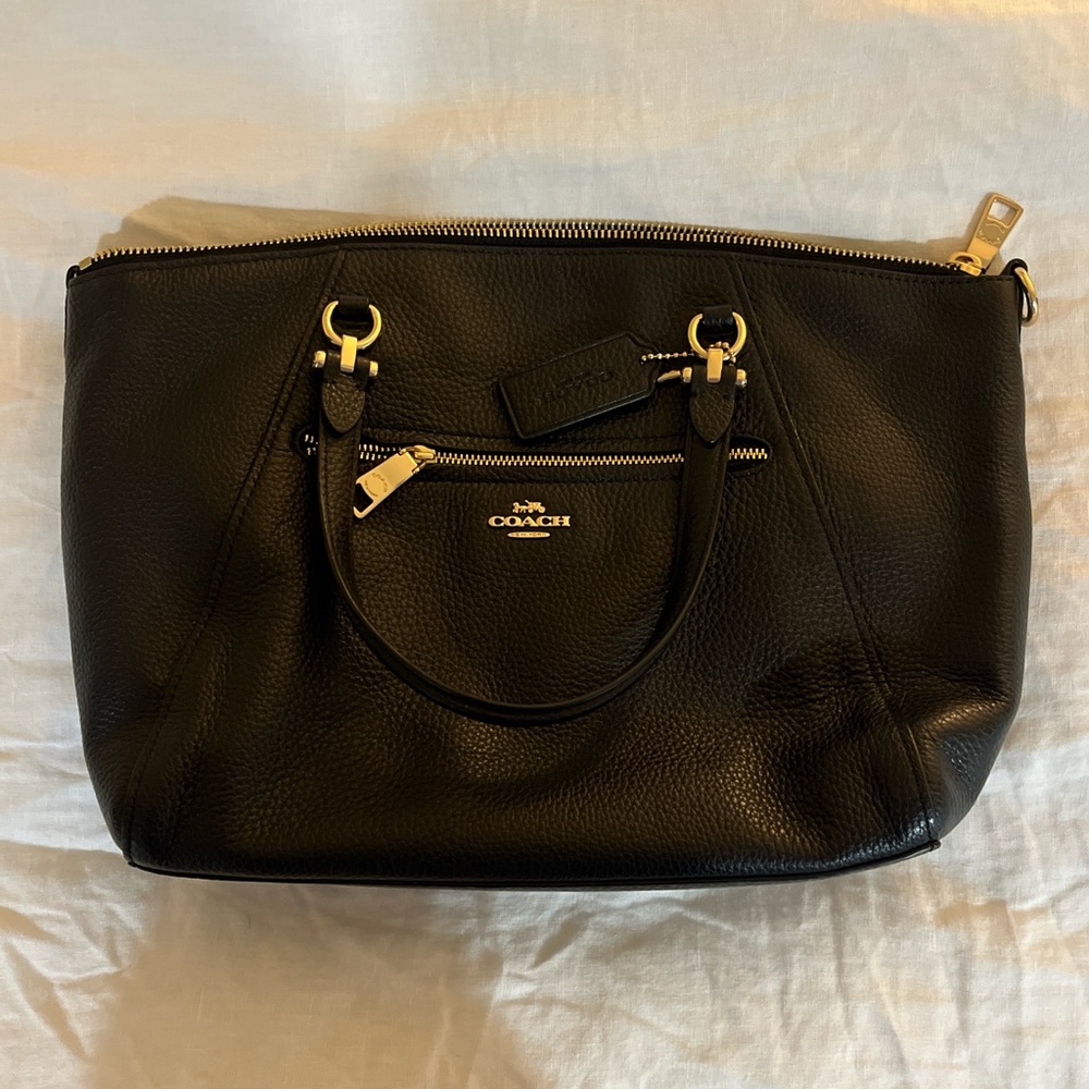 Coach Black Leather Shoulder Bag with Gold Accents